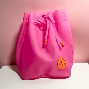Y2K 2000s mcbling hot pink peace sign backpack